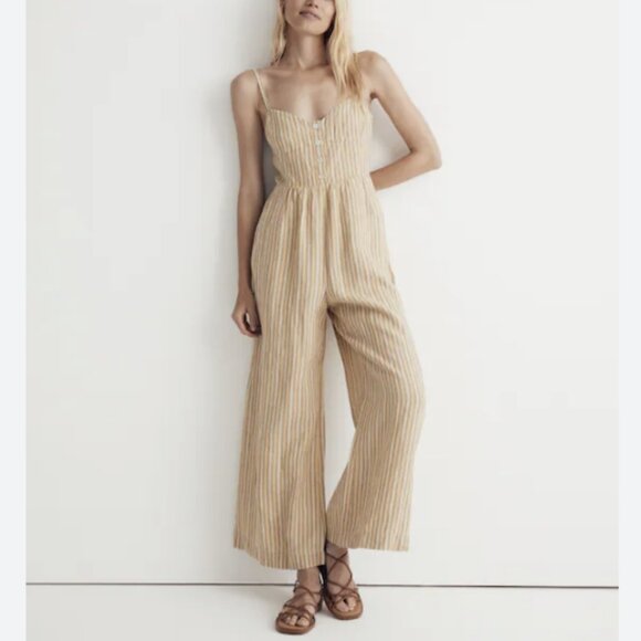 Madewell Pants - Madewell Sleeveless Wide-Leg Jumpsuit French Vanilla Striped Linen Yellow Size 2